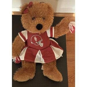 Oklahoma Sooners Cheerleader Bear Plush Stuffed Animal OU Mascot Toy 12"